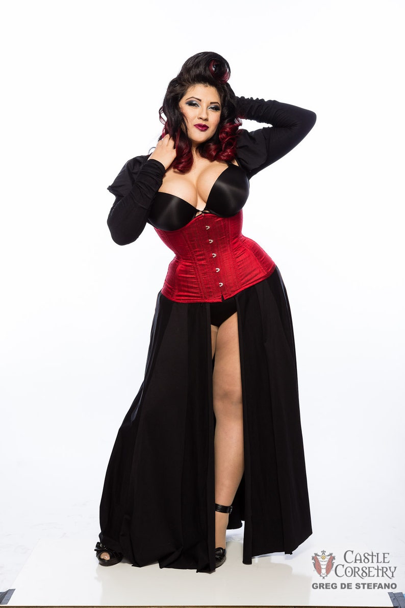 Red Silk Long Line Waist-Training Corset image 2