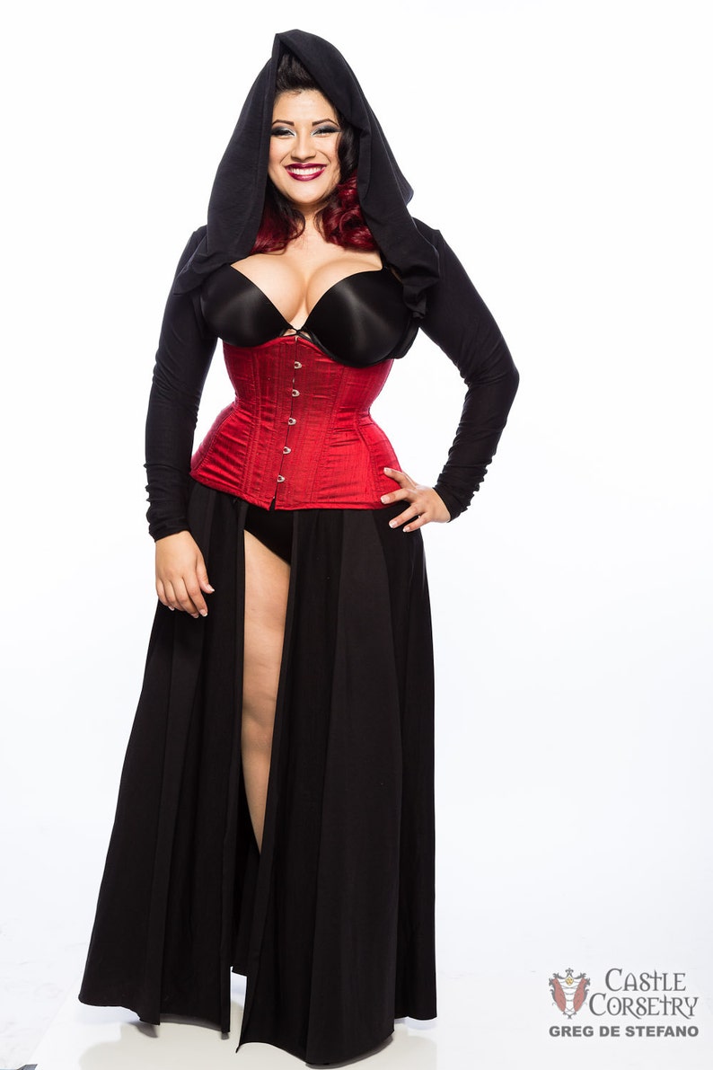 Red Silk Long Line Waist-Training Corset image 3