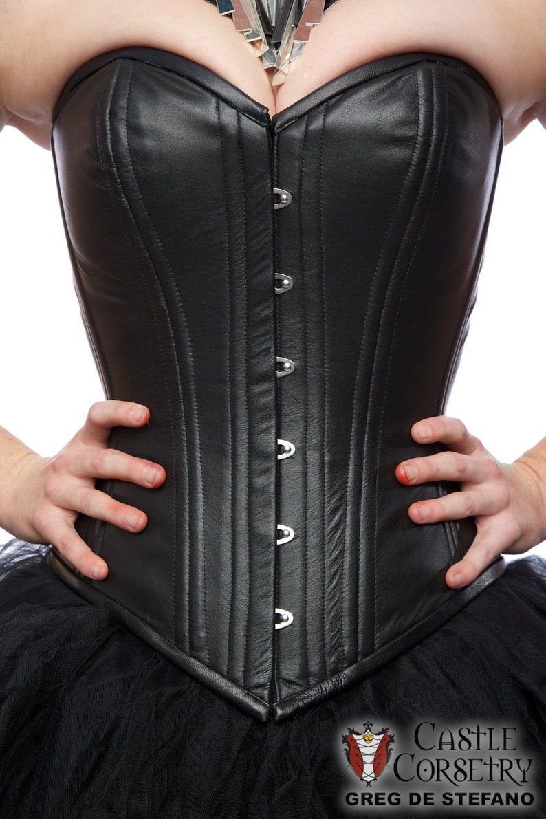 Black Leather Overbust Corset image 4