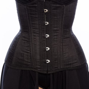 Black Silk Long Line Waist-Training Corset image 5