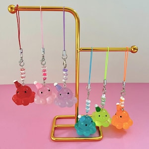 Glow Octopus Customizable Phone Charms - Handmade Phone Charm, Glow In The Dark Phone Charm, Kawaii Charm, Phone Chain, Phone Accessory, Y2K