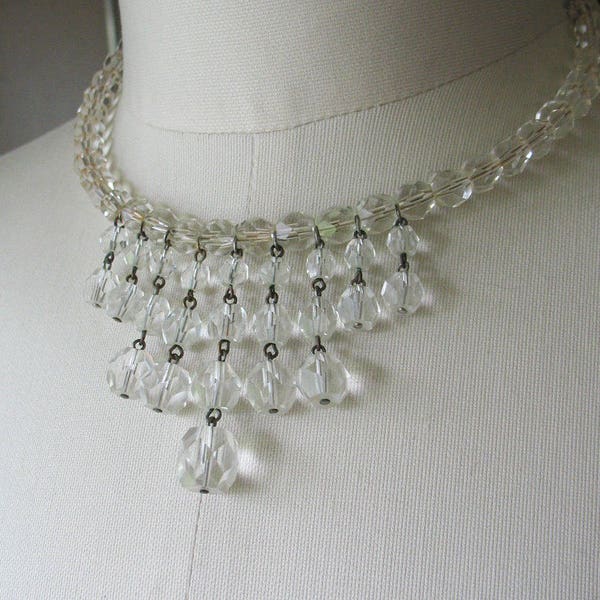 Vintage Crystal Choker Necklace, Art Deco, Draping, Faceted Clear Crystals, Wire Choker, 1940's