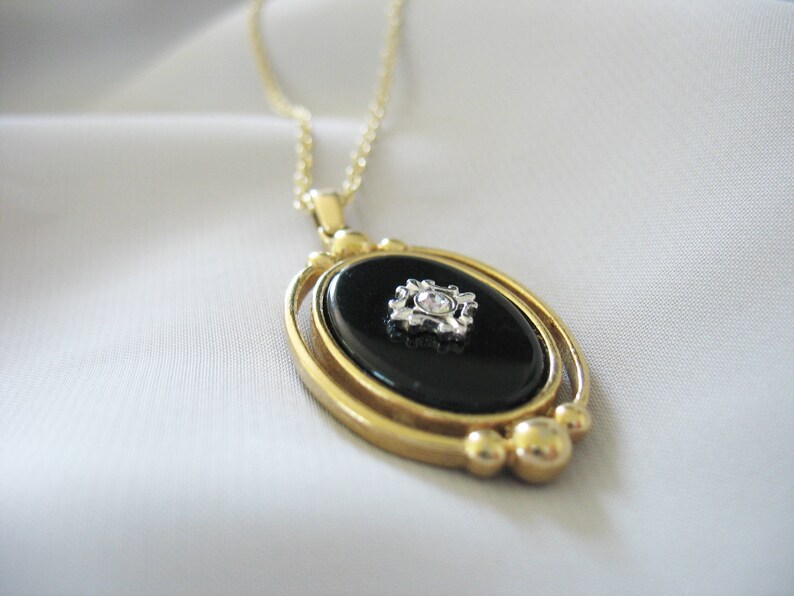 Victorian Revival Pendant Necklace Black Oval Center Image 0