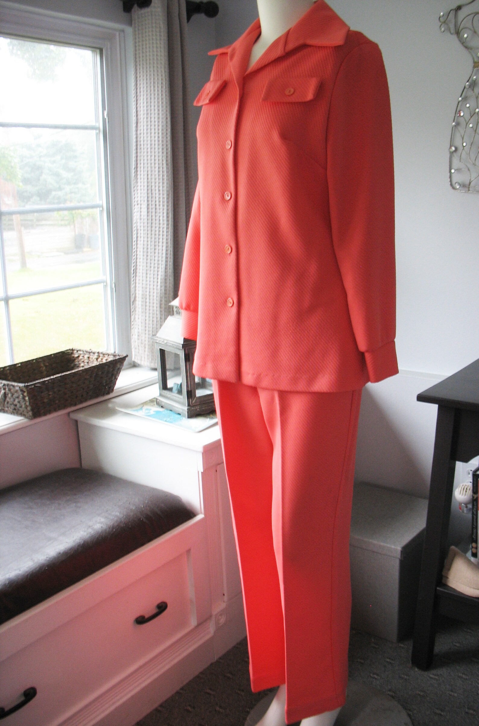 Womens Coral Wide Leg Leisure Suit Polyester Knit Size 12 | Etsy