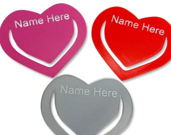 Gepersonaliseerde hartvormige bladwijzer: aangepaste naamboekcadeau voor boekenliefhebbers