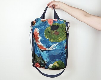 Large Koi Fish Bag - Blue Koi Crossbody Bag - Carry All Bag