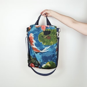 Large Koi Fish Bag Blue Koi Crossbody Bag Carry All Bag image 1