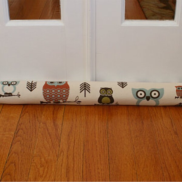 Door Draft Stopper, Door Snake,  Childrens, Cream,  Natural, Owls. 225