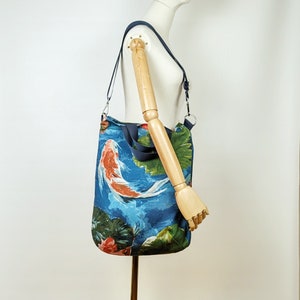 Large Koi Fish Bag Blue Koi Crossbody Bag Carry All Bag image 5