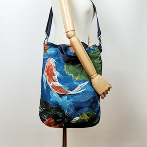 Large Koi Fish Bag Blue Koi Crossbody Bag Carry All Bag image 6