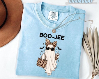 Comfort Colors®  Boo-Jee Ghost Halloween T-Shirt Leopard Print Funny Spooky Season Tee Women Gift
