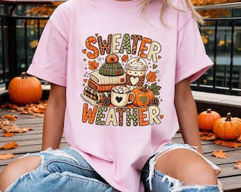 Fall Coffee Shirt, Sweater Weather Pumpkin T-Shirt Sweatshirt Hoodie
