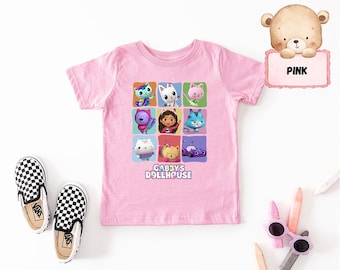 Gabby's Dollhouse Shirt, Cat Character Grid Toddler Tee, Kids Birthday Party T-Shirt, Girls Dollhouse Theme Shirt Gift