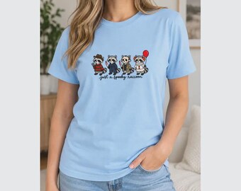 Raccoon T-Shirt with Four Cute Characters and Just a Spooky Raccoon Text