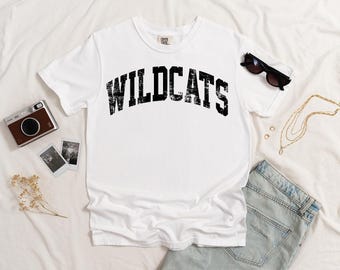 Comfort Colors™ Wildcats Shirt, Vintage Distressed Mascot Tee, Retro Varsity School Spirit Shirt, Wildcats Gameday Shirt Gift