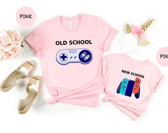 Matching Father And Son, Personalized Video Game Shirt, "old School New School" Gaming T-shirts, New Dad Gift, Dad And Baby Outfit