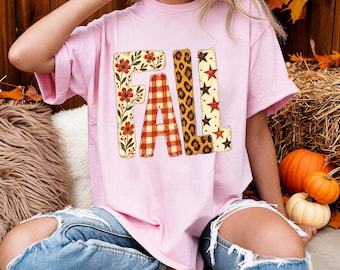 Fall Shirt, Retro Floral Leopard Letter Tee, Autumn Graphic T-Shirt
