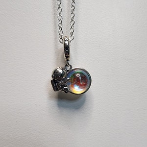 Silver Astronaut Moonstone Necklace, Space Jewelry, Astronaut Charm, Moon Necklace, Moonstone Gem, Blue Moon, Space Pendant, Stars, Galaxy