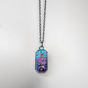 Regenboog boze oog-ketting, maansikkel, sterbedel, kleurrijke new age-sieraden, regenboog new age-ketting regenboog, olievlek, nachtelijke hemel