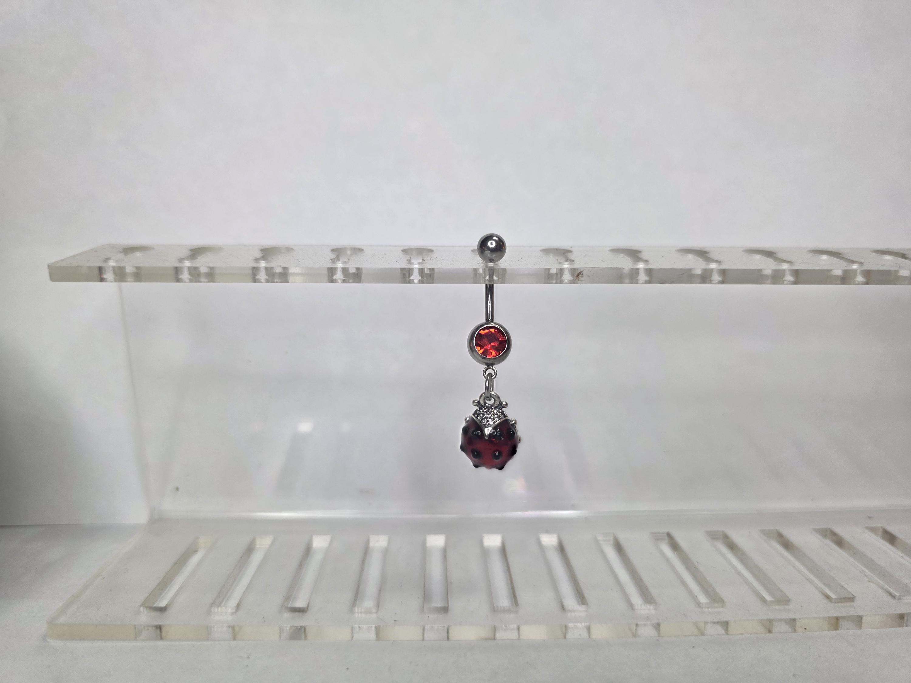 Red Ladybug Titanium Belly Button Ring, Ruby Rose Rhinestone Insect ...