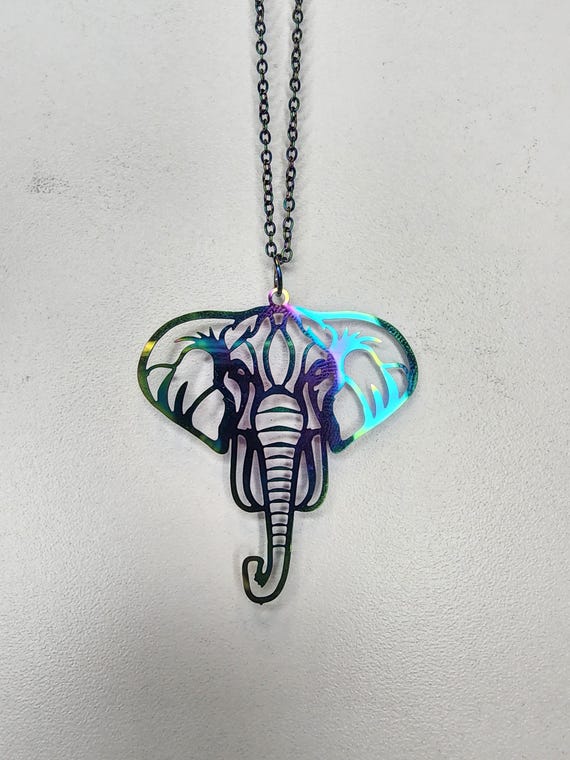Rainbow Geometric Elephant Necklace, Colorful Animal Head Jewelry