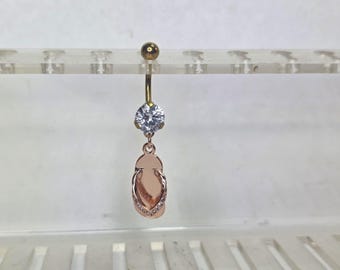 Roségouden teenslipper titanium navelring, strass strand buik zomer navelpiercing