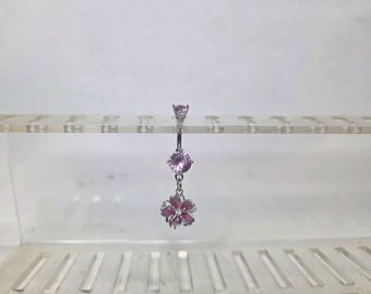 Piercing para ombligo de titanio con flor rosa, joyería floral tropical para el ombligo.