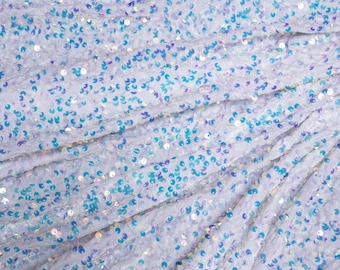 White Sequin Stretch Velvet Fabric: 5MM Sequins, Fashion Fabric