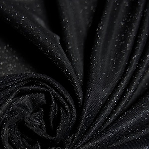 Black Glitter Lurex Spandex Knit Fabric: 2-Way Stretch