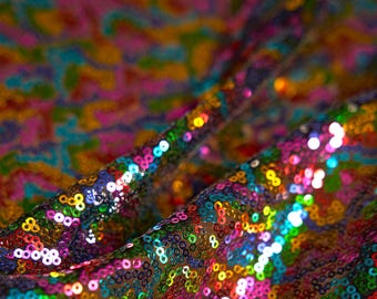 Iridescent Rainbow Sequin Mesh Fabric, 3mm Stretch Sequins for Weddings, Prom Dresses, Costumes & Glamorous DIY Projects – Sold by the Yard