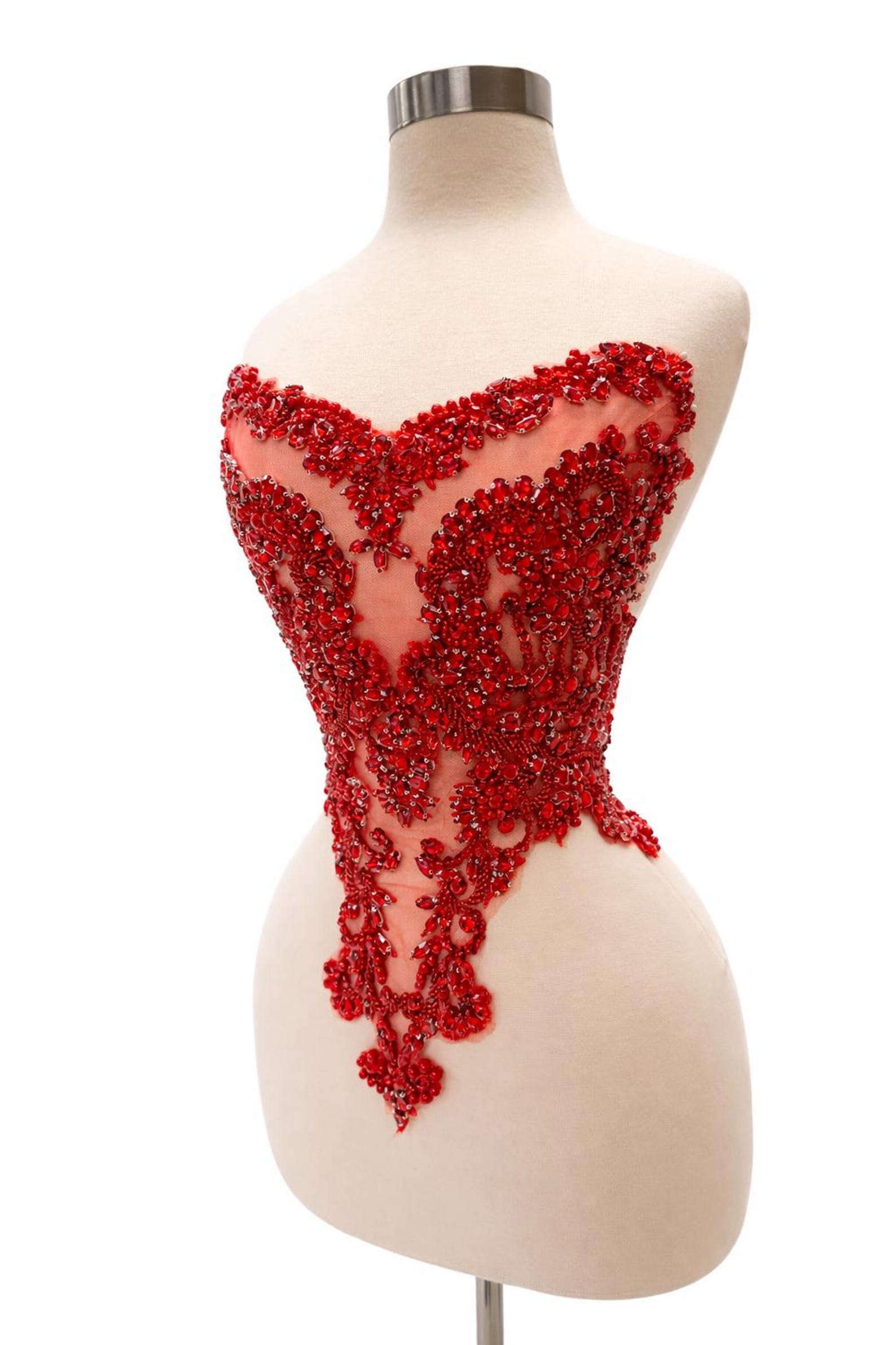 Red Rhinestone Corset Applique – Small Size Luxury Beaded Bridal Bodice ...