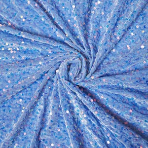 Baby Blue Iridescent Fabric, Velvet Sequin Fabric, Stretch Velvet Fabric by the Yard, Luxury 2 Way Stretch Velvet Fashion Fabric