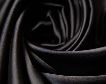 Premium Black Satin Fabric, Luxury Satin Fabric, Satin Fabric by The Yard, Black Shiny Fabric, Silk Fabric By the Yard, Fabric for Dress