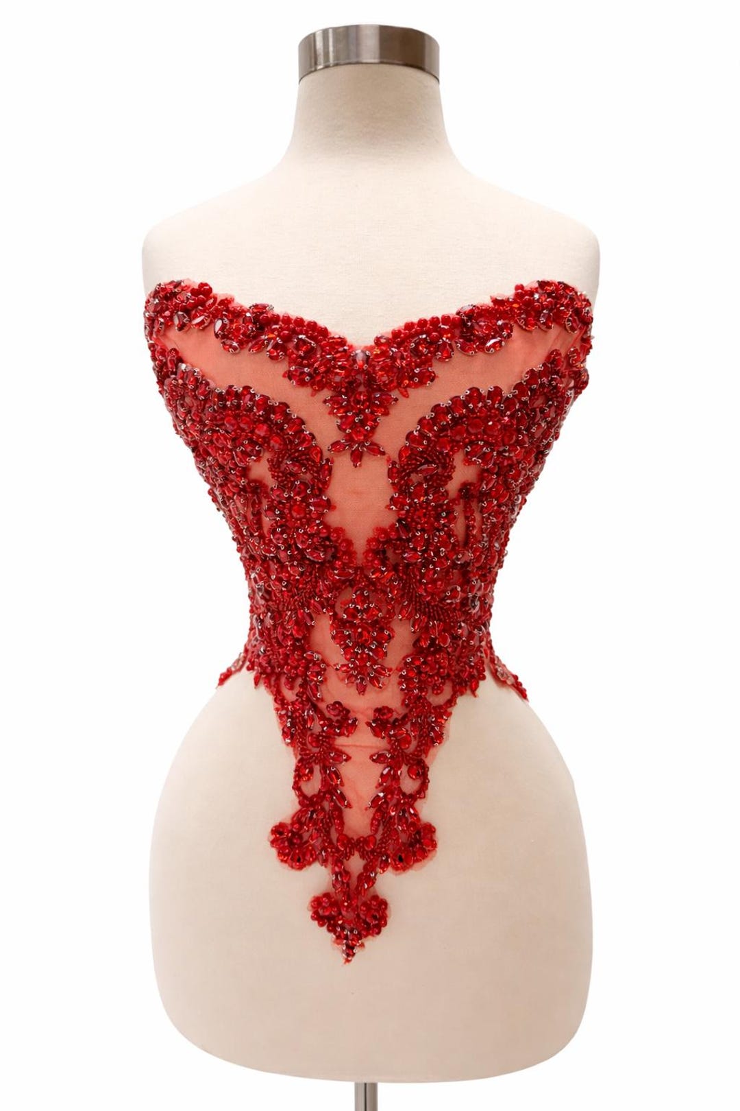 Red Rhinestone Corset Applique – Small Size Luxury Beaded Bridal Bodice ...