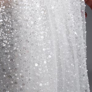 Exclusive Bridal Iridescent Beaded Embroidery Lace Fabric for Wedding Dresses Custom Gowns & Veils Luxury Wedding Fabric for Bridal Couture