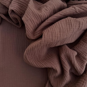 Dark Brown Crinkle Double Gauze Fabric: 100% Cotton Muslin By The Yard