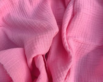 Pink Double Gauze Fabric by the Yard – Soft Crinkled Muslin Fabric, 100% Cotton for Baby Swaddles, Quilts, Clothing and DIY Projects