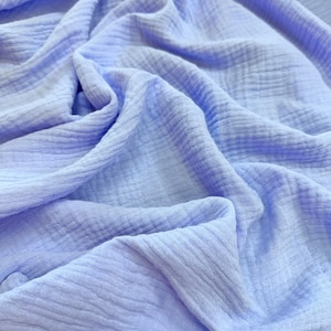 Blue Crinkle Double Gauze Fabric: 100% Cotton Muslin for Baby Swaddles