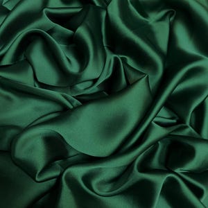 Hunter Green Satin Fabric by the Yard – Luxury Stretch Silk Satin, Premium Bridal and Holiday Fabric for Dresses, Gowns and Evening Wear