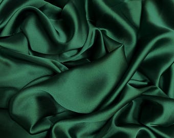 Hunter Green Satin Fabric by the Yard – Luxury Stretch Silk Satin, Premium Bridal and Holiday Fabric for Dresses, Gowns and Evening Wear