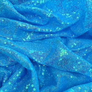 Blue Sequin Fabric by the Yard – 3mm Holographic Mesh for Prom Dress, Ice Skating Costume, Pageant Gown