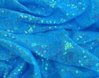 Blue Sequin Fabric by the Yard – 3mm Holographic Mesh for Prom Dress, Ice Skating Costume, Pageant Gown