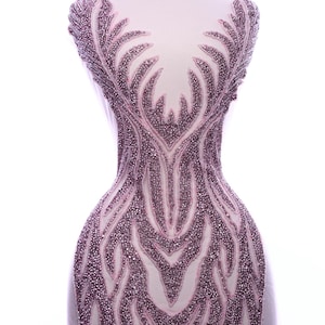 Pink Crystal Rhinestone Applique for Wedding Dress – Sparkly Bodice Trim, Bridal Gown Embellishment, Prom Dress Patch, DIY Sewing Decoration