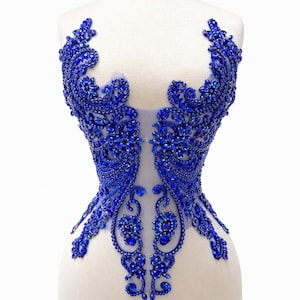 Blue Rhinestone Applique Bodice – Size Small Luxury Crystal Beaded Patch for Wedding Dress, Bridal Gown Trim, Prom Dress Embellishment
