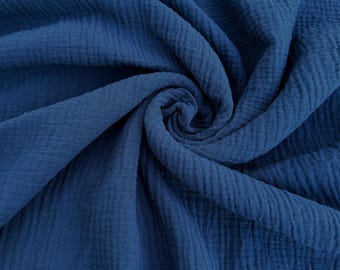 Navy Double Cotton Gauze Fabric – 100% Muslin by the Yard, Soft Crinkled Baby Swaddle Fabric, Breathable Lightweight Cotton for Sewing, DIY