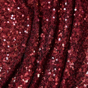 Burgundy Sequin Stretch Mesh Fabric – 3mm High-Density Sequins, Dress Fabric for Gowns, Evening Wear, Dance Costumes, Special Occasion Dress