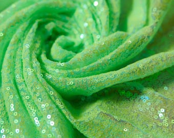 Mint Green Sequin Fabric: Iridescent 3mm Sequins, 2-Way Stretch