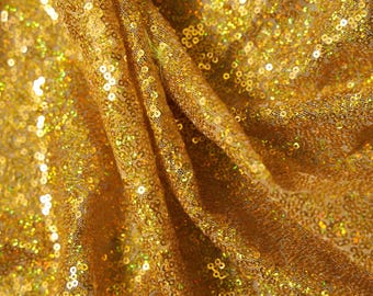 Iridescent Gold Sequin Fabric by the Yard, 3mm Iridescent Sequins on Stretch Mesh, Shiny Glitz Fabric for Weddings, Parties, Prom, Decor,DIY