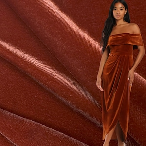 Rust Velvet Fabric by the Yard – Soft Fabric for Dresses, Gowns, Costumes, Upholstery, Pillows, DIY Sewing and Fall Projects