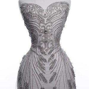 Silver Crystal Rhinestone Applique: Bridal Bodice Gown Embellishment